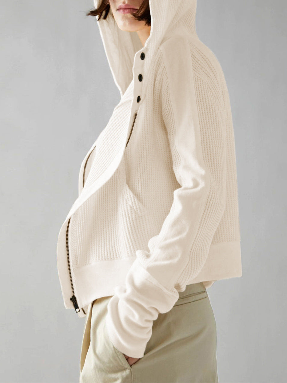 Women's Zip-Up Hoodie – Cropped Waffle Knit, Modern Style — product view