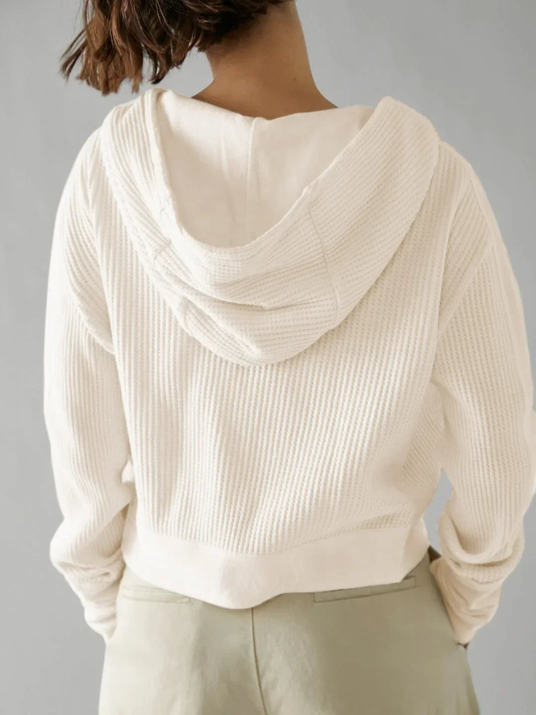 Women's Zip-Up Hoodie – Cropped Waffle Knit, Modern Style — product view