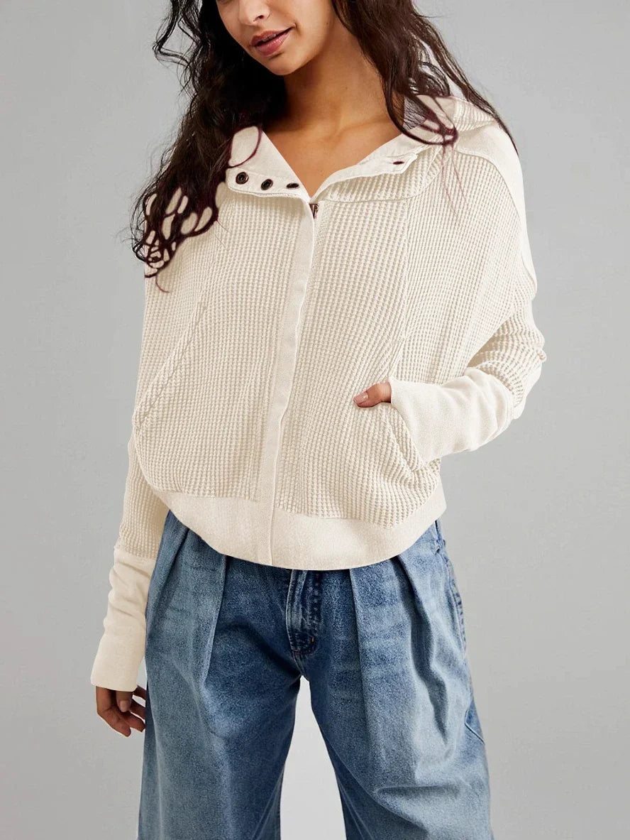 Women's Zip-Up Hoodie – Cropped Waffle Knit, Modern Style — product view