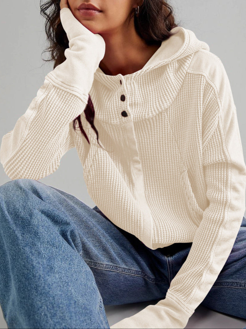 Women's Zip-Up Hoodie – Cropped Waffle Knit, Modern Style — product view