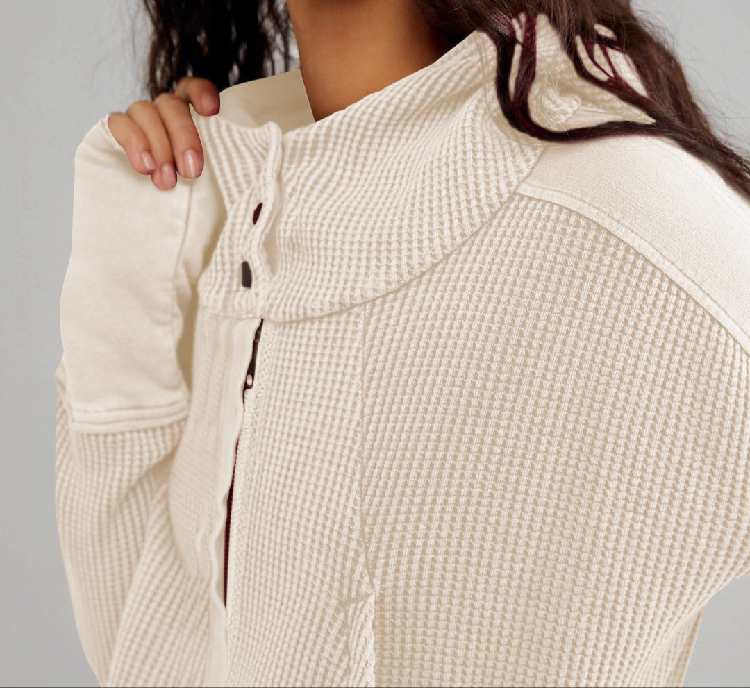 Women's Zip-Up Hoodie – Cropped Waffle Knit, Modern Style — product view