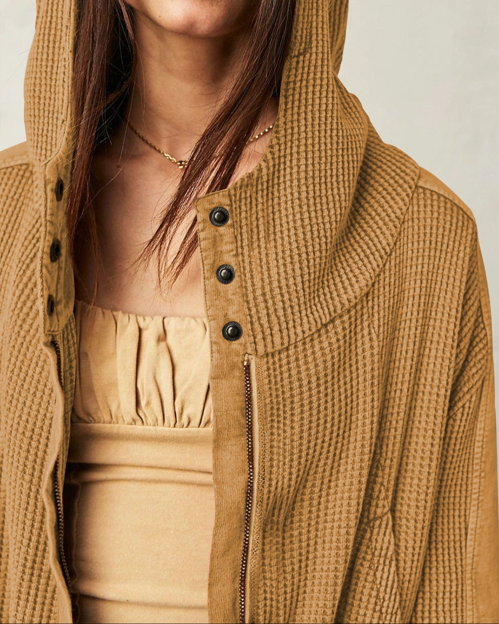 Women's Zip-Up Hoodie – Cropped Waffle Knit, Modern Style — product view