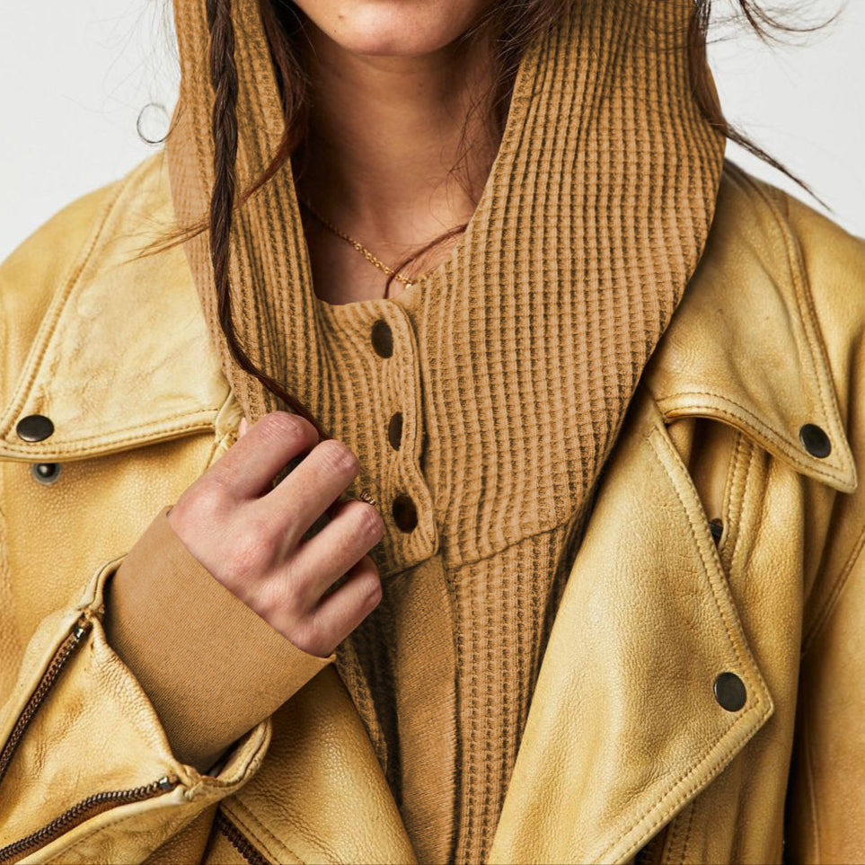 Women's Zip-Up Hoodie – Cropped Waffle Knit, Modern Style — product view