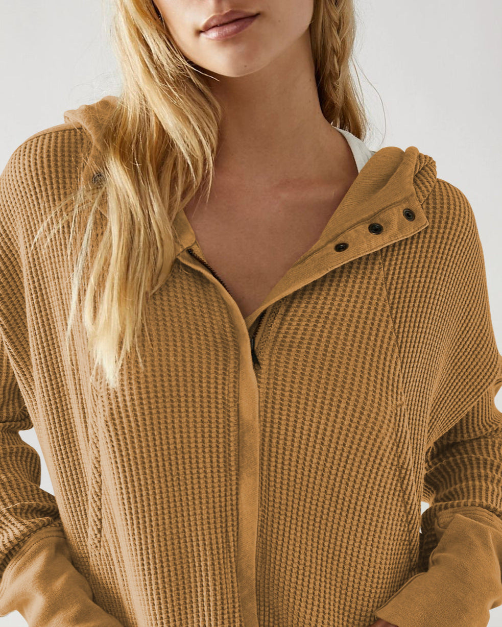 Women's Zip-Up Hoodie – Cropped Waffle Knit, Modern Style — product view