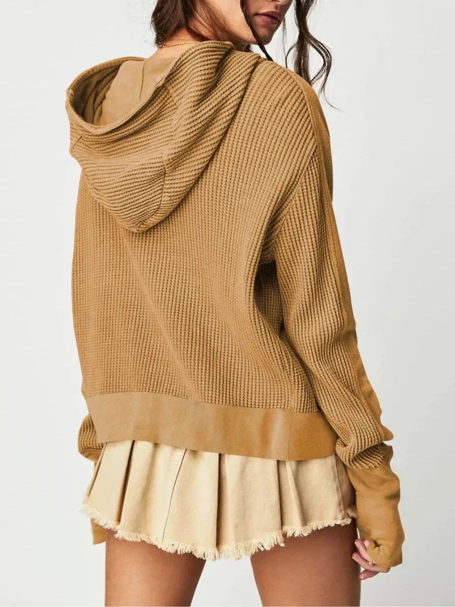 Women's Zip-Up Hoodie – Cropped Waffle Knit, Modern Style — product view