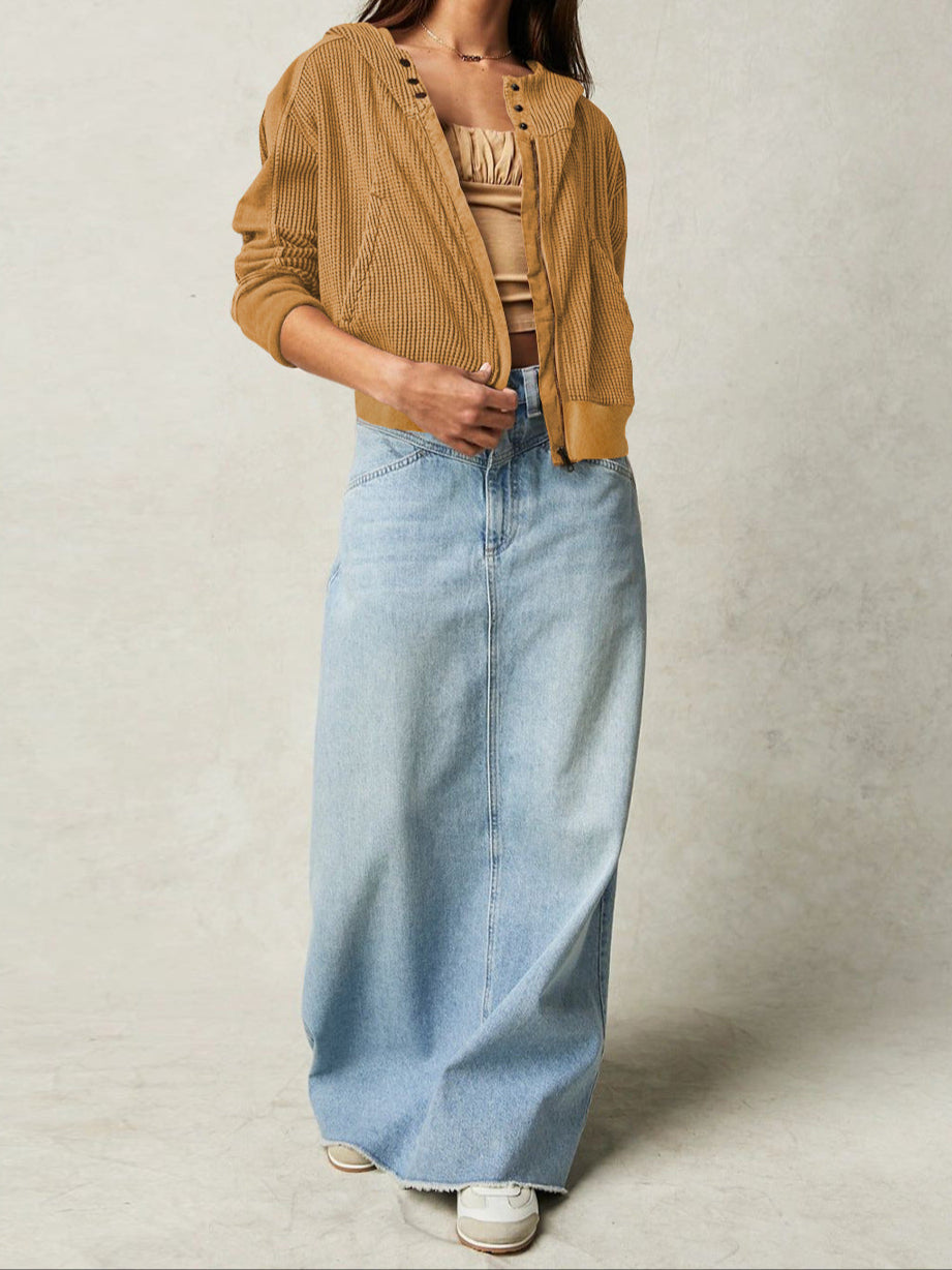 Women's Zip-Up Hoodie – Cropped Waffle Knit, Modern Style — product view