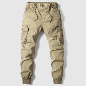 Jogginghosen für Herren mit schmal zulaufendem Schnitt, verstellbarem Bund und Cargotaschen — Khaki