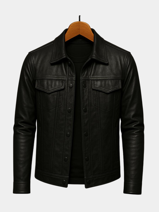 Men's Jacket – Protective Collar Asymmetric Closure Biker Style — Black