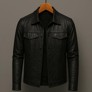 Herrenjacke mit asymmetrischem Verschluss und Biker-Stil — Schwarz