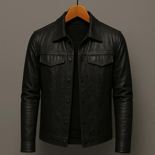 Men's Jacket – Protective Collar Asymmetric Closure Biker Style — Black