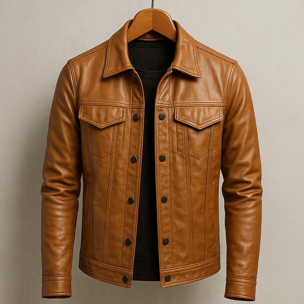 Veste pour homme à fermeture asymétrique et style motard — Marron