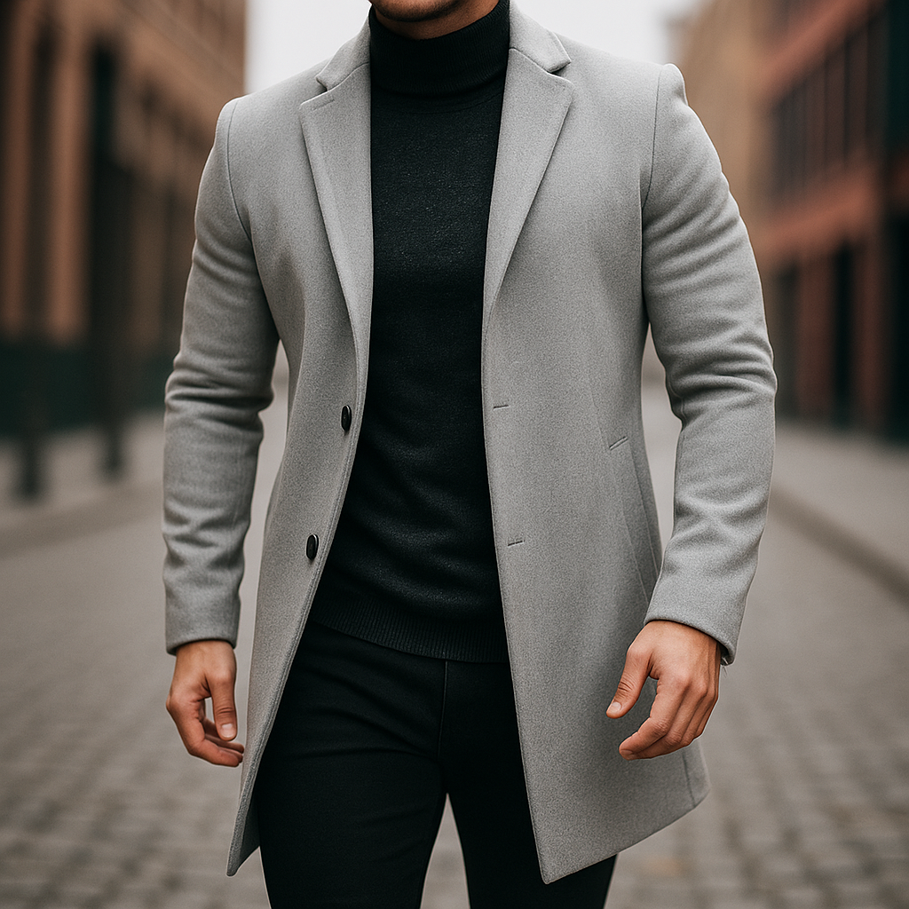 Men's Trench Coat – Sculpted Cut, Fluid Drape, Timeless Elegance — Grey