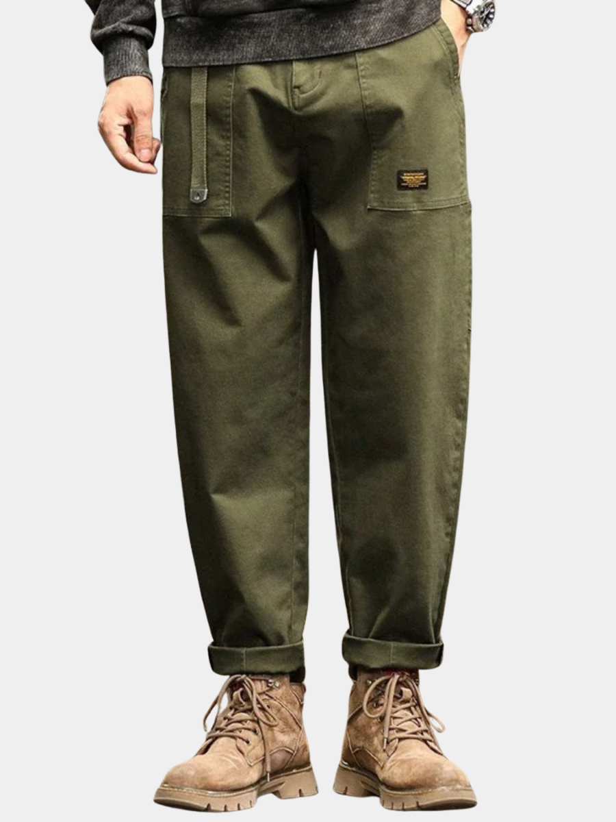 Men's Cargo Pants – Straight Cut with Flap Pockets, Vintage Finish — Army Green