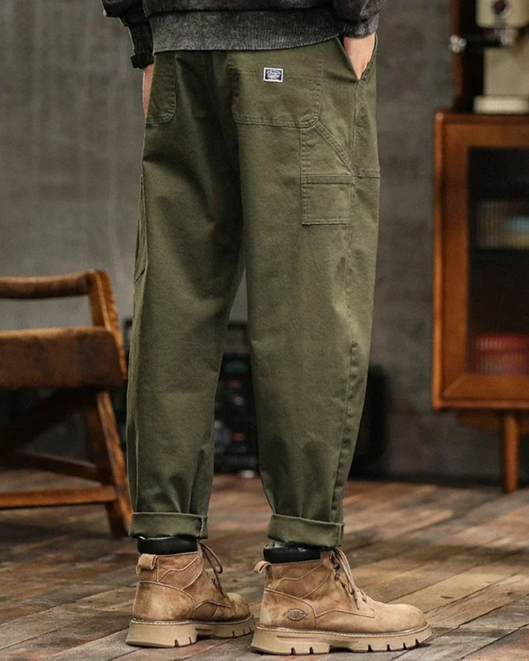 Men's Cargo Pants – Straight Cut with Flap Pockets, Vintage Finish — product view
