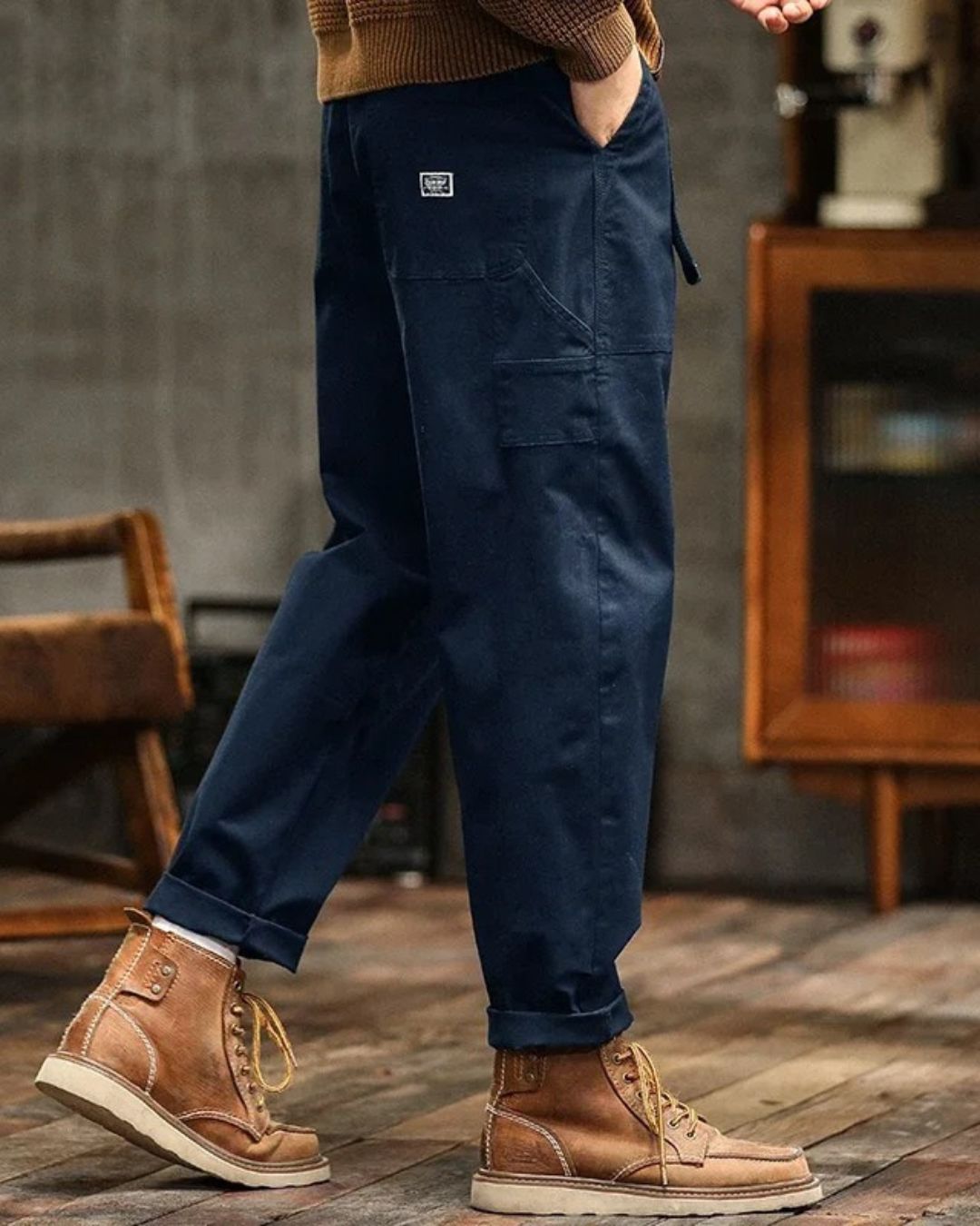 Men's Cargo Pants – Straight Cut with Flap Pockets, Vintage Finish — product view