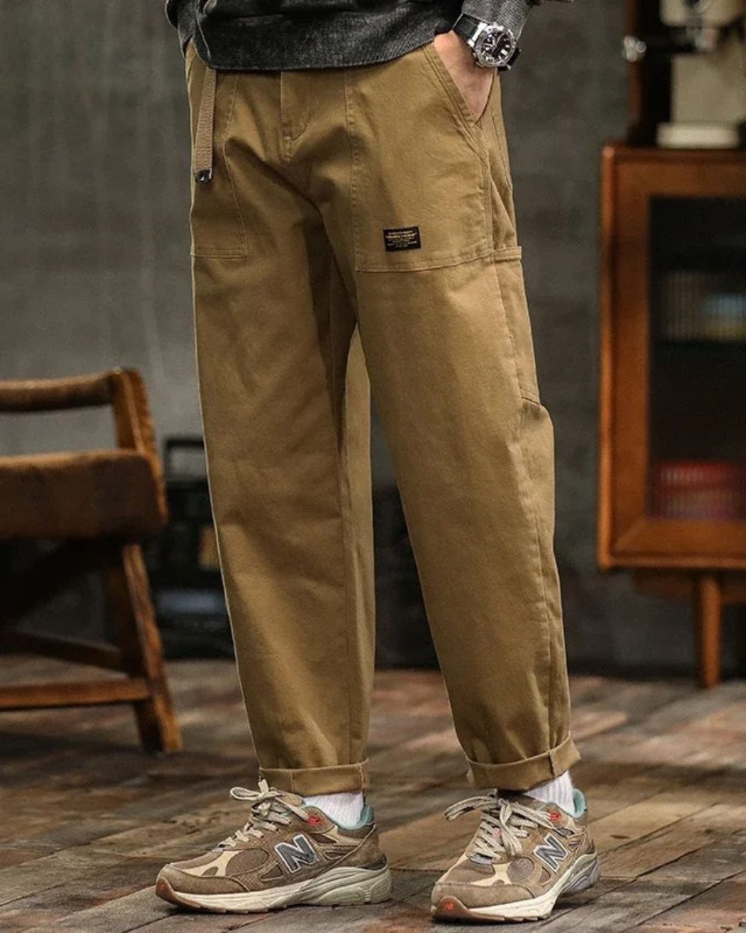 Men's Cargo Pants – Straight Cut with Flap Pockets, Vintage Finish — product view
