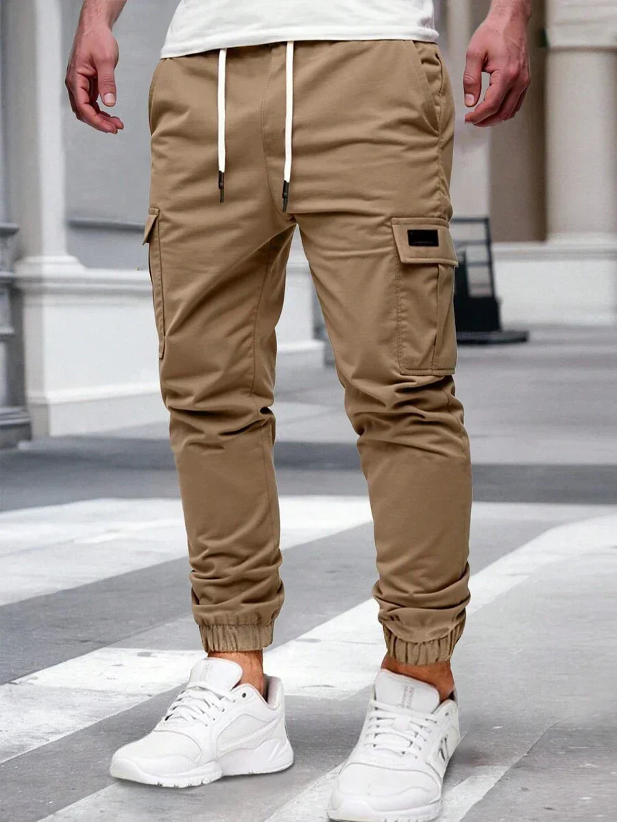 Men's Cargo Jogger – Elastic Waist, Side Pockets, Lightweight Fabric — Khaki