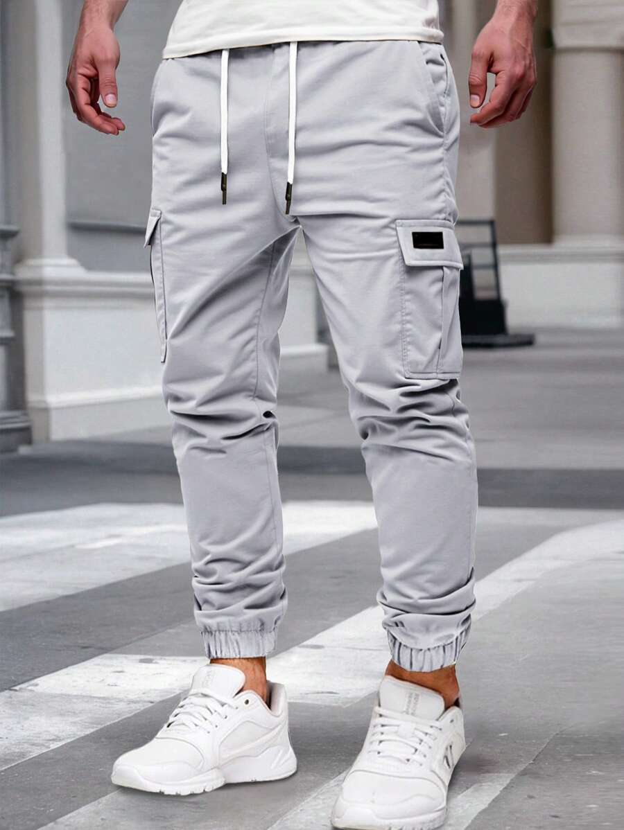 Men's Cargo Jogger – Elastic Waist, Side Pockets, Lightweight Fabric — Light Grey