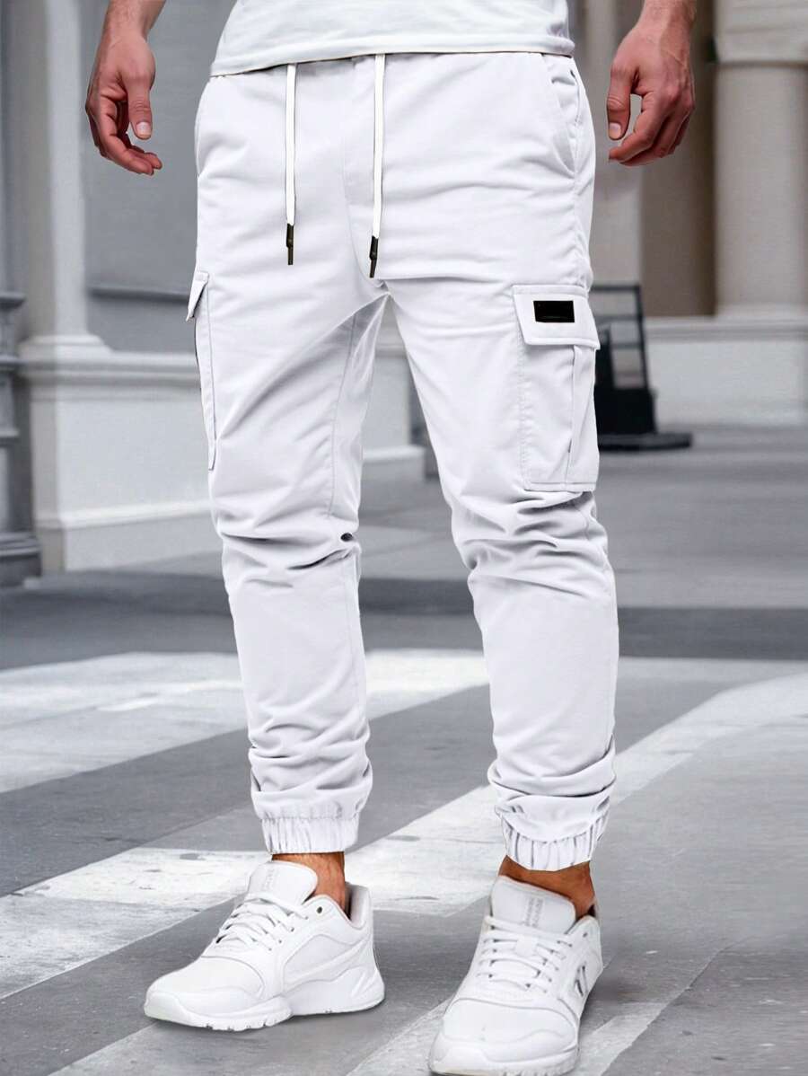 Men's Cargo Jogger – Elastic Waist, Side Pockets, Lightweight Fabric — White