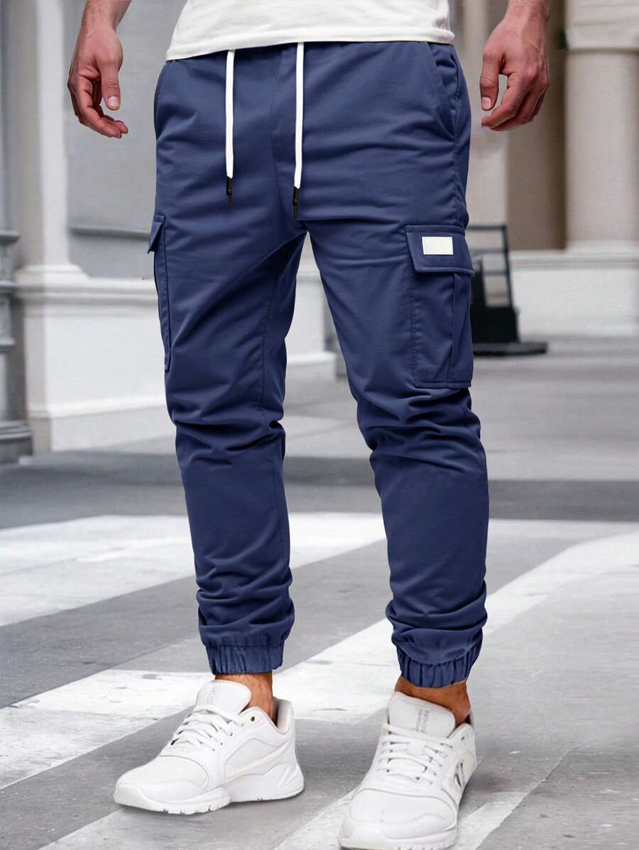 Men's Cargo Jogger – Elastic Waist, Side Pockets, Lightweight Fabric — Dark Blue