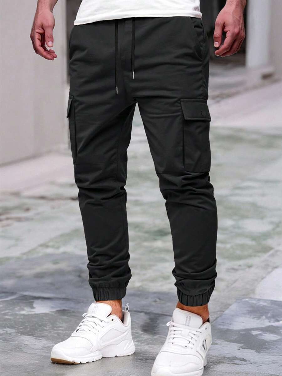 Men's Cargo Jogger – Elastic Waist, Side Pockets, Lightweight Fabric — Black