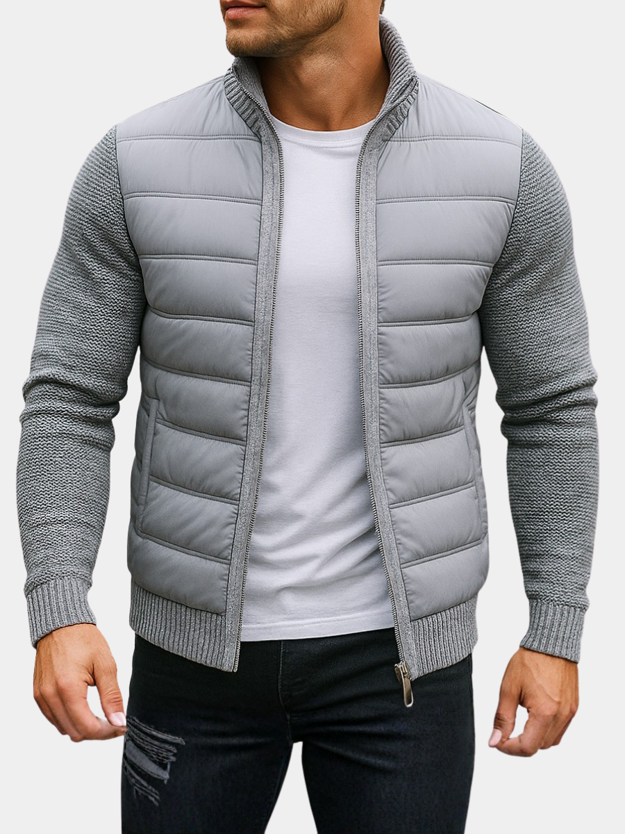 Men’s Puffer Jacket – Knit Sleeves, Balanced Insulation, Urban Style — Light Grey