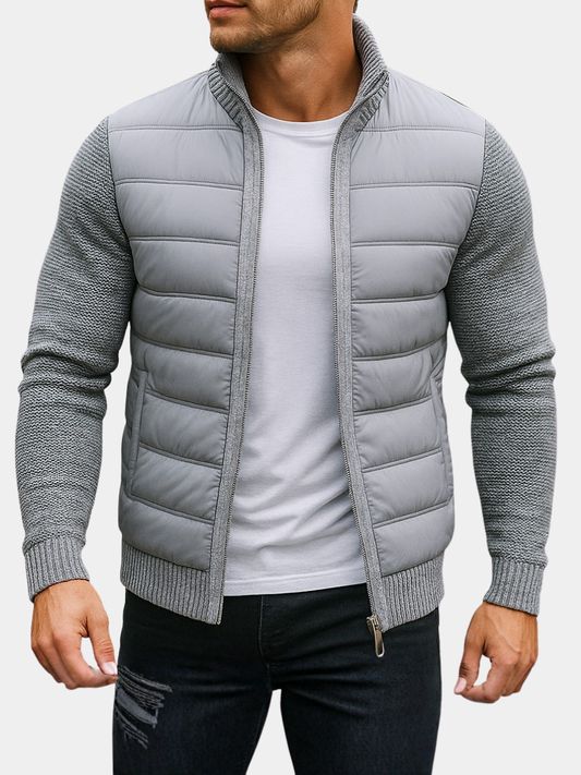 Men’s Puffer Jacket – Knit Sleeves, Balanced Insulation, Urban Style — Light Grey