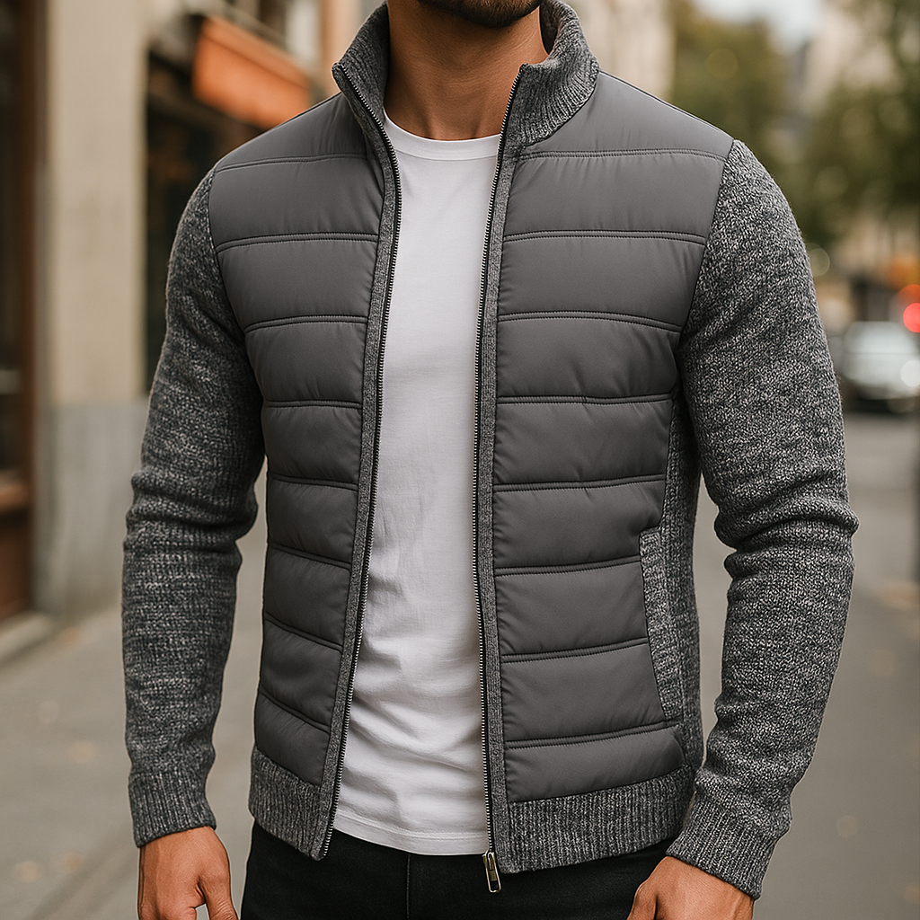 Men’s Puffer Jacket – Knit Sleeves, Balanced Insulation, Urban Style — Dark Grey