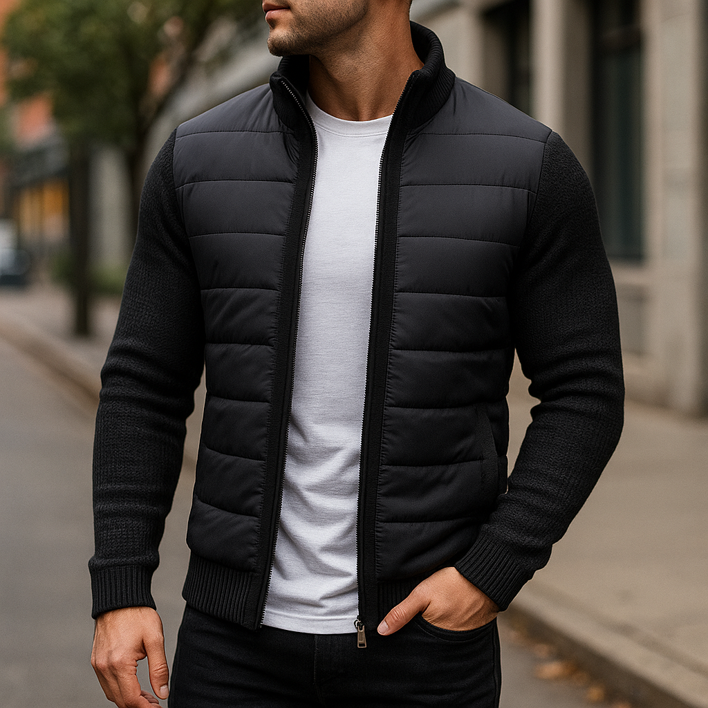 Men’s Puffer Jacket – Knit Sleeves, Balanced Insulation, Urban Style — Black