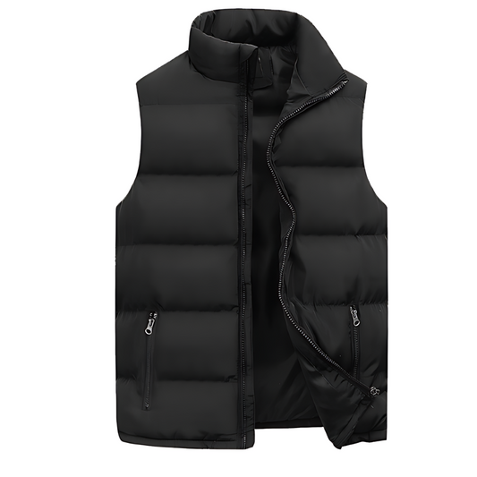Men's Quilted Vest with Functional Pockets — Black