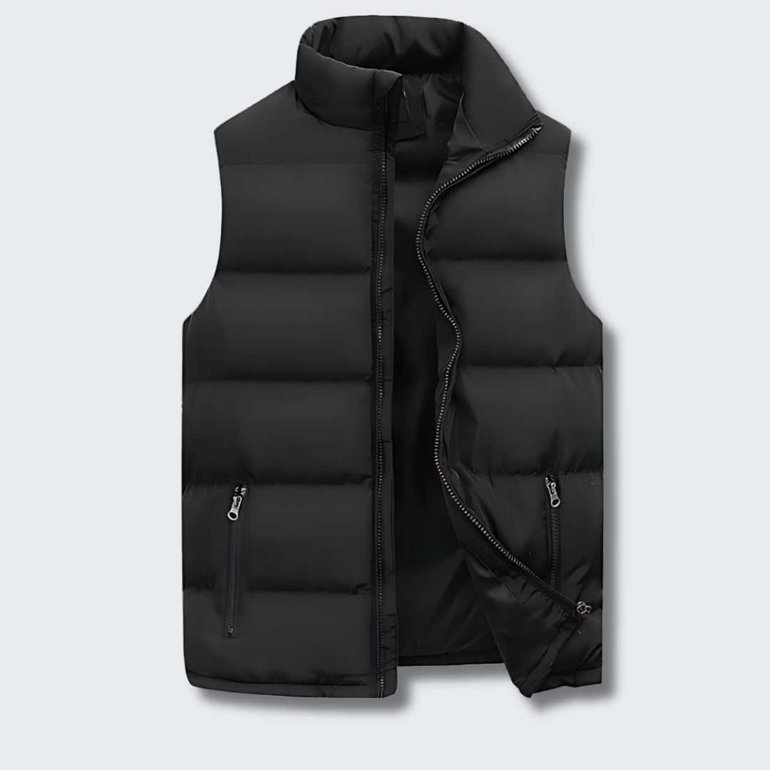 Men's Quilted Vest with Functional Pockets — Black