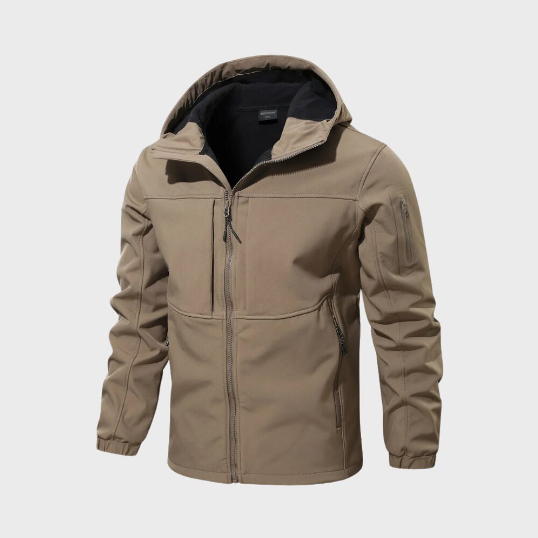 Men’s Softshell Jacket – Ergonomic Fit, Zippered Pockets, Urban Design — Khaki
