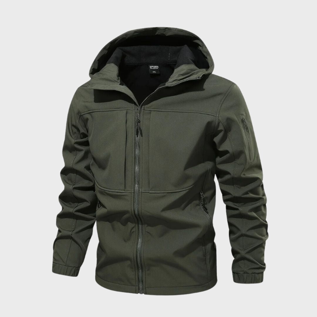 Men’s Softshell Jacket – Ergonomic Fit, Zippered Pockets, Urban Design — Olive Green
