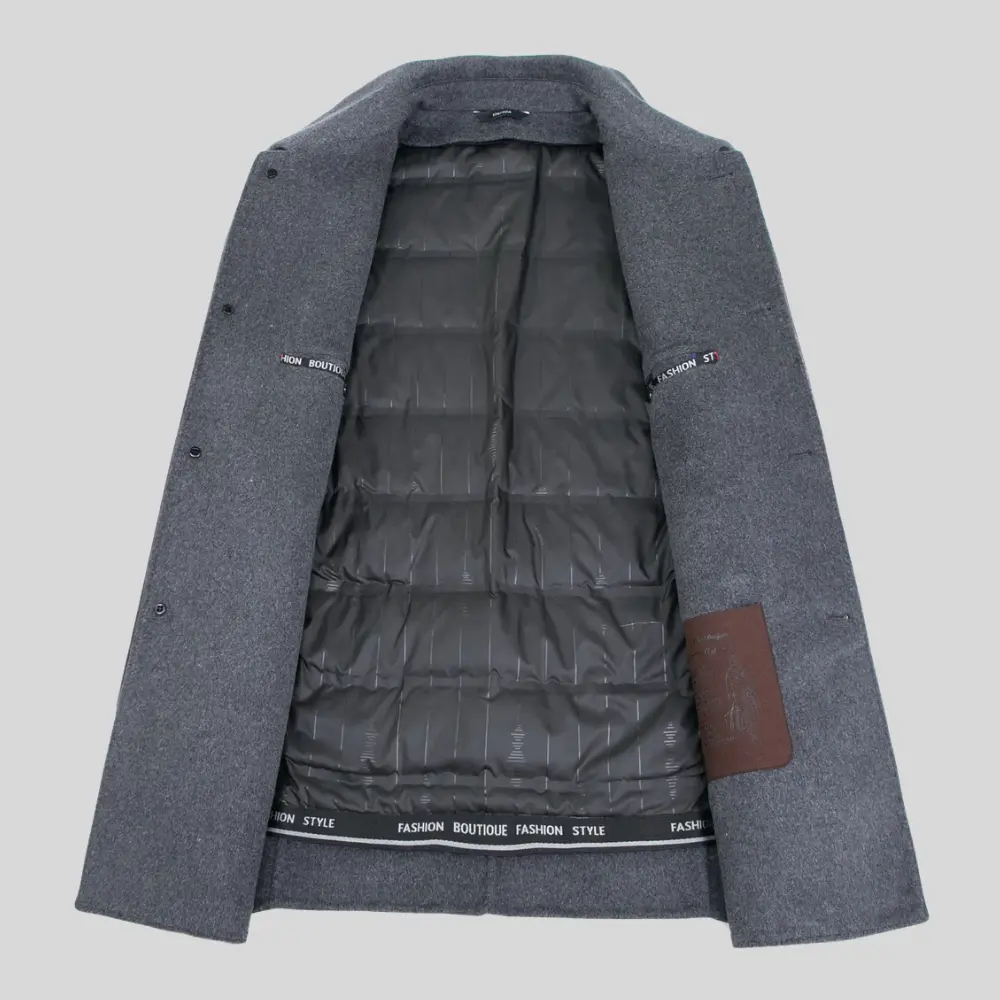 Men’s Coat – Tailored Fit, Classic Collar, Button Closure — Grey