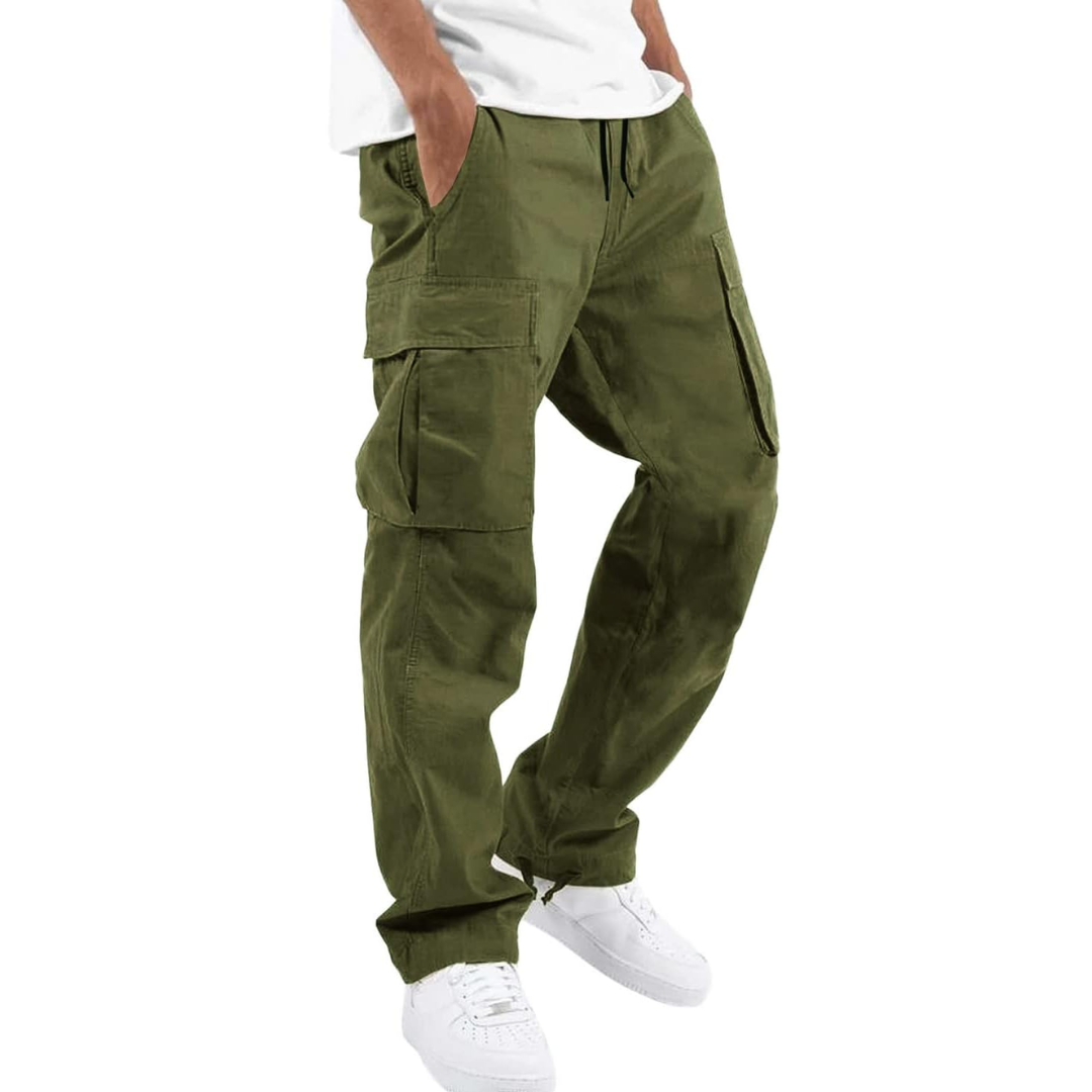 Men’s Cargo Pants – Multiple Pockets, Adjustable Waist, Relaxed Fit — Army Green