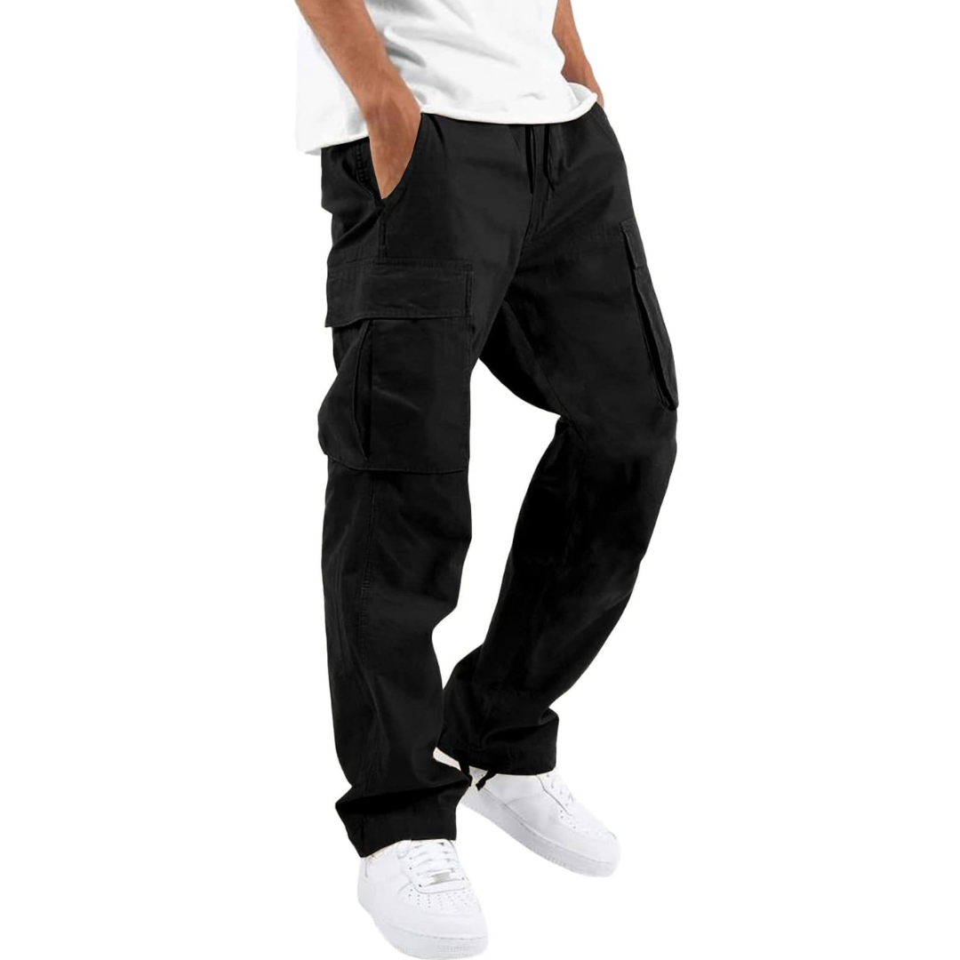 Men’s Cargo Pants – Multiple Pockets, Adjustable Waist, Relaxed Fit — Black