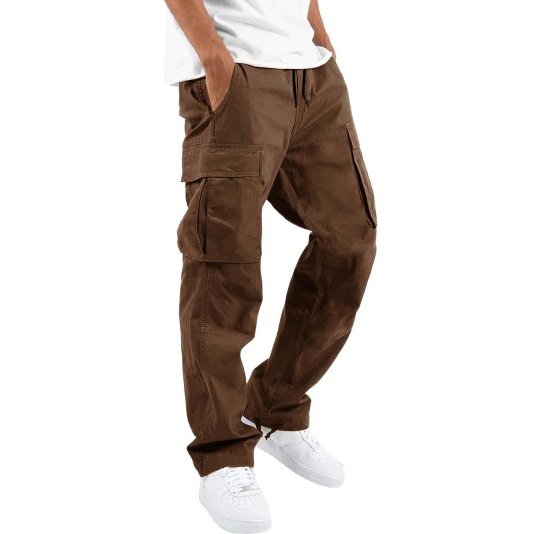 Men’s Cargo Pants – Multiple Pockets, Adjustable Waist, Relaxed Fit — Brown