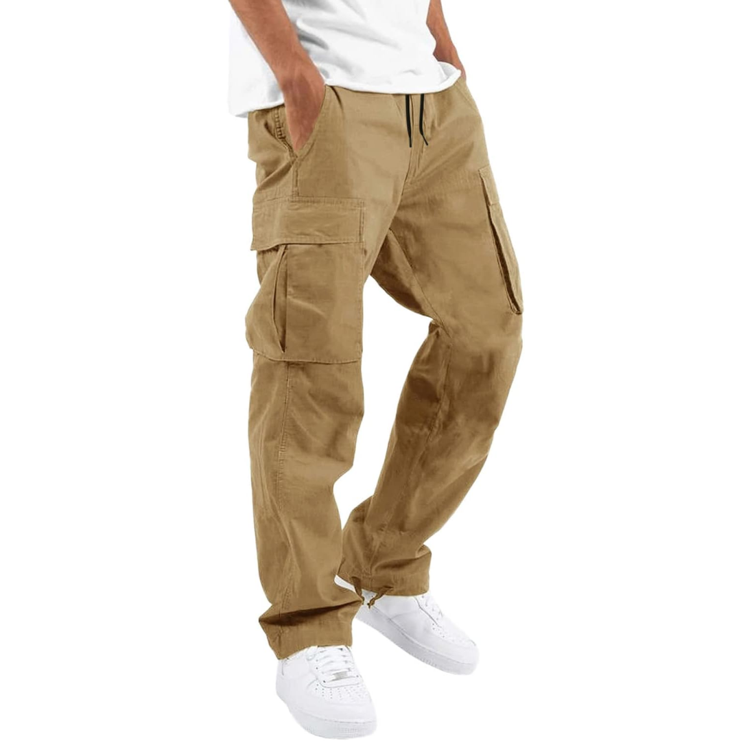 Men’s Cargo Pants – Multiple Pockets, Adjustable Waist, Relaxed Fit — Khaki