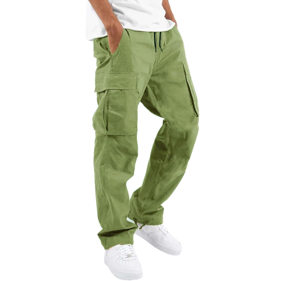 Men’s Cargo Pants – Multiple Pockets, Adjustable Waist, Relaxed Fit — Light Green