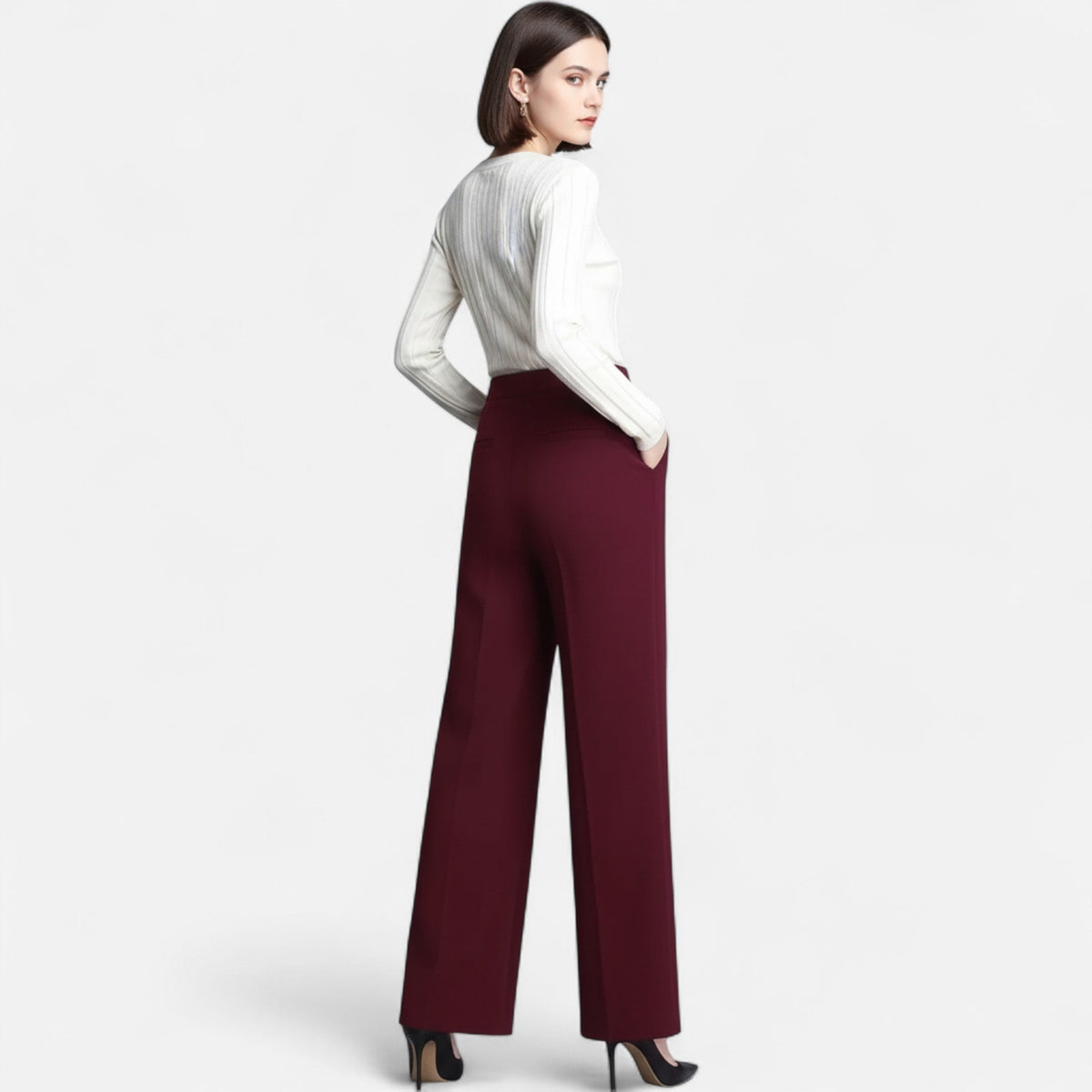 Women’s Trousers – High-Waisted, Wide-Leg, Turn-Up Hem, Fluid Fit — product view