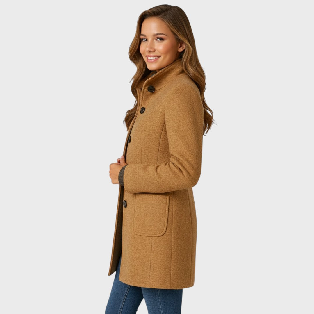 Women’s Coat – Structured Collar, Button Closure, Tailored Fit — product view