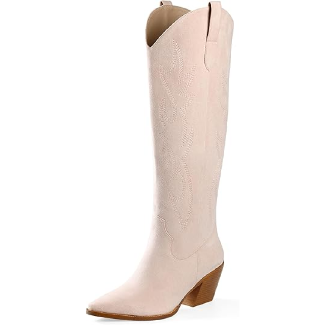 Women’s Western Boots – Knee-High, Block Heel, Structured Silhouette — Pink