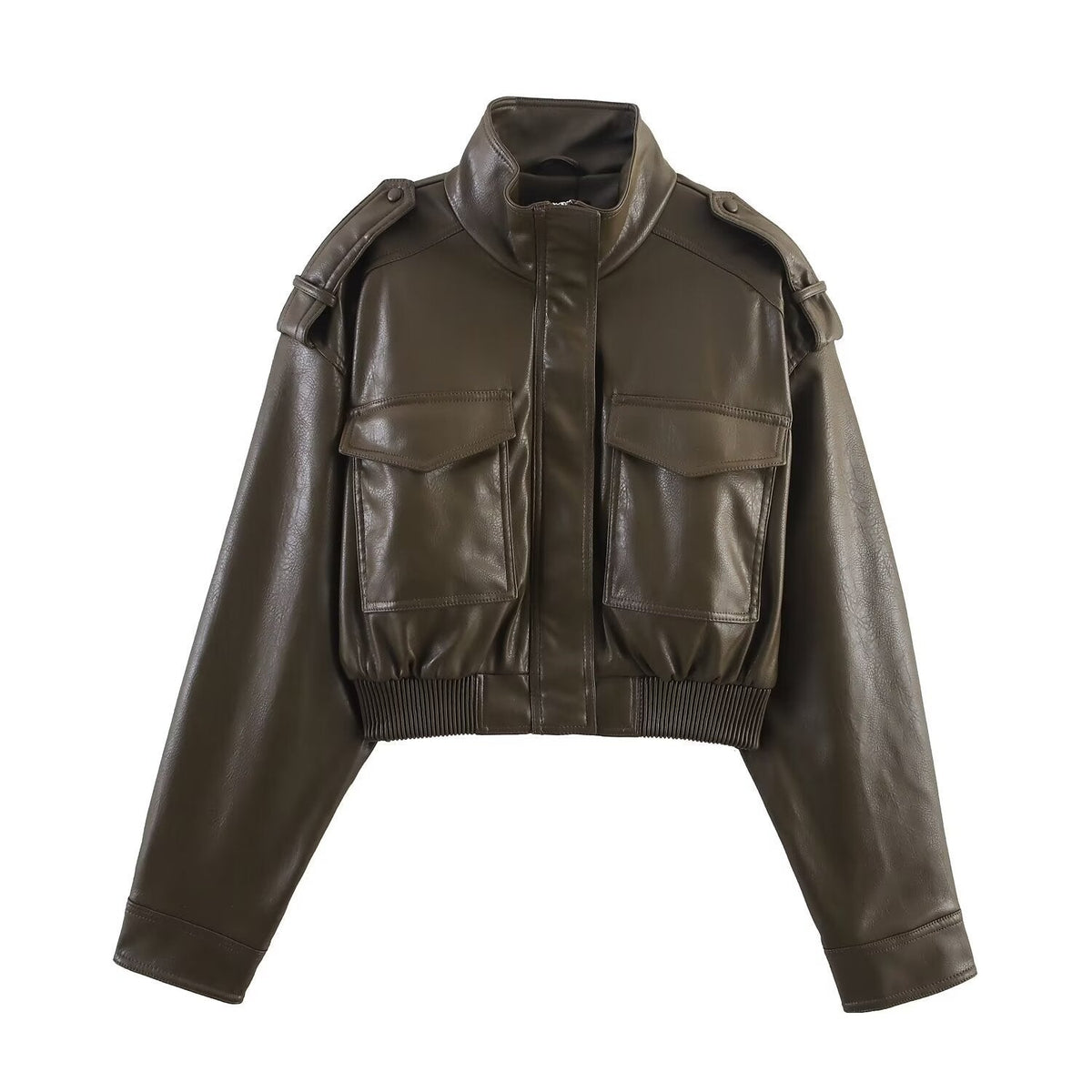 Women’s Blouson Jacket – Cropped Fit, Ribbed Cuffs, Structured Style — Dark Green