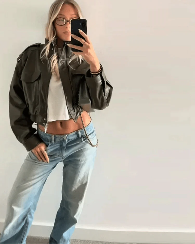 Women’s Blouson Jacket – Cropped Fit, Ribbed Cuffs, Structured Style — product view