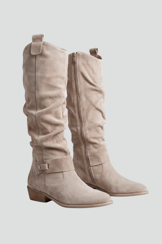Women's Ankle Boots – Zip Closure, Low Block Heel, Everyday Comfort — Beige