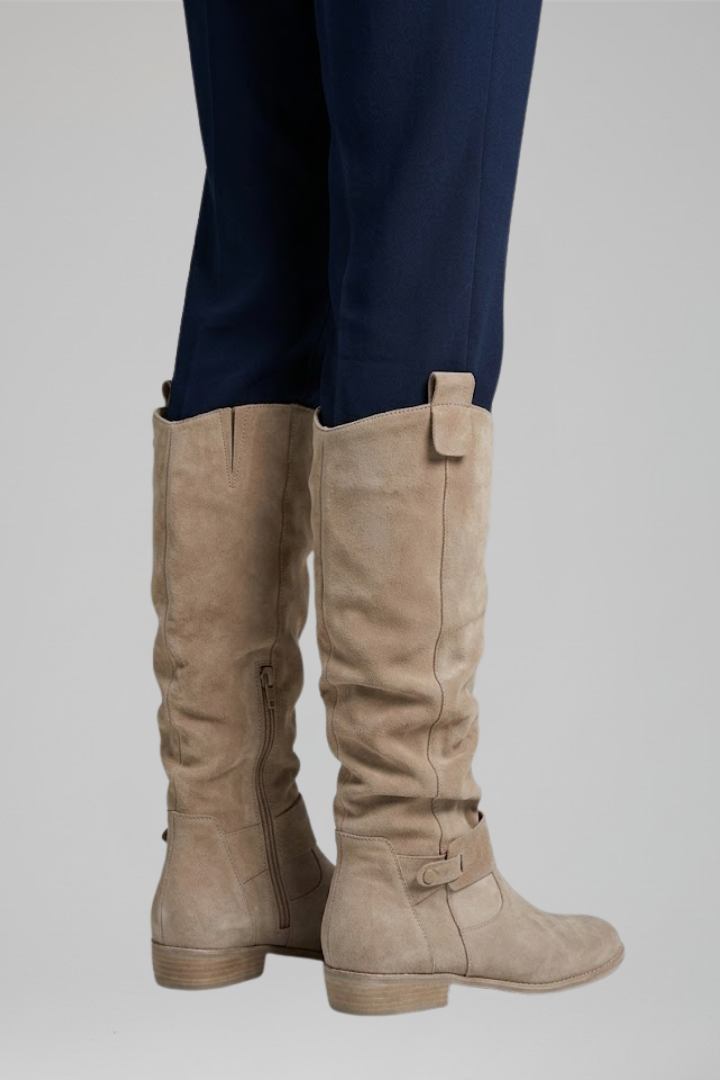Women's Ankle Boots – Zip Closure, Low Block Heel, Everyday Comfort — Beige