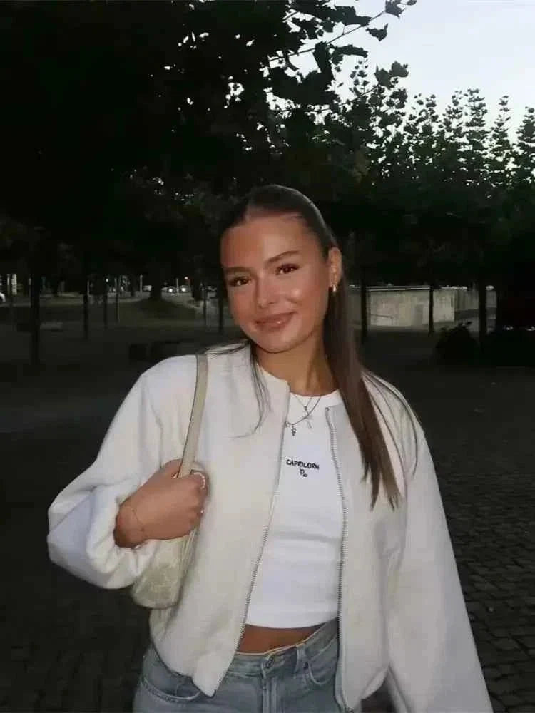 Women's Bomber Jacket – Round Neck, Elastic Hem and Relaxed Fit — product view