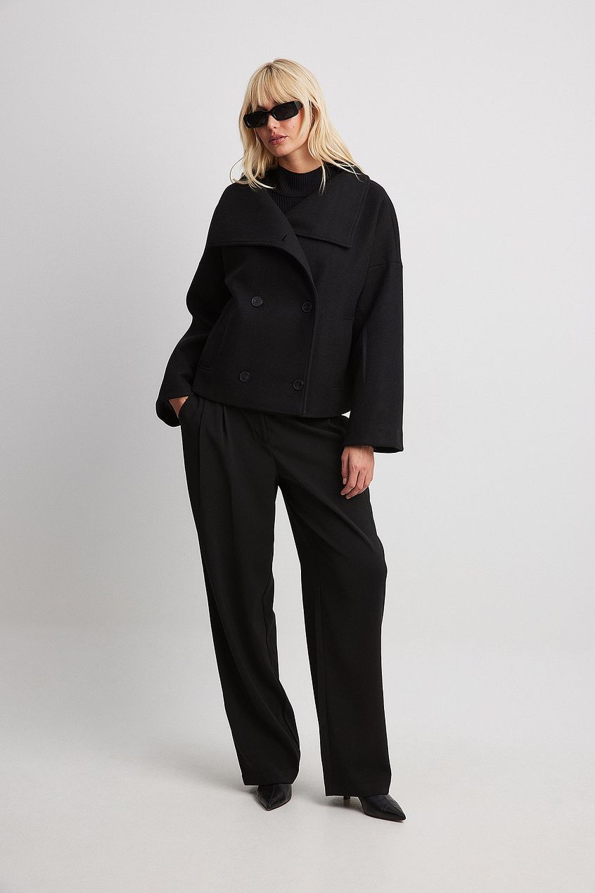 Women’s Short Coat – Oversized Shawl Collar, Double-Breasted Closure — product view