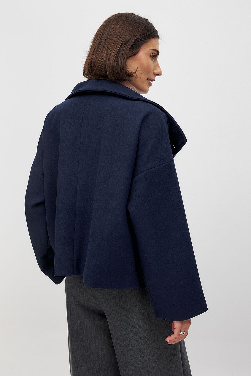 Women’s Short Coat – Oversized Shawl Collar, Double-Breasted Closure — product view