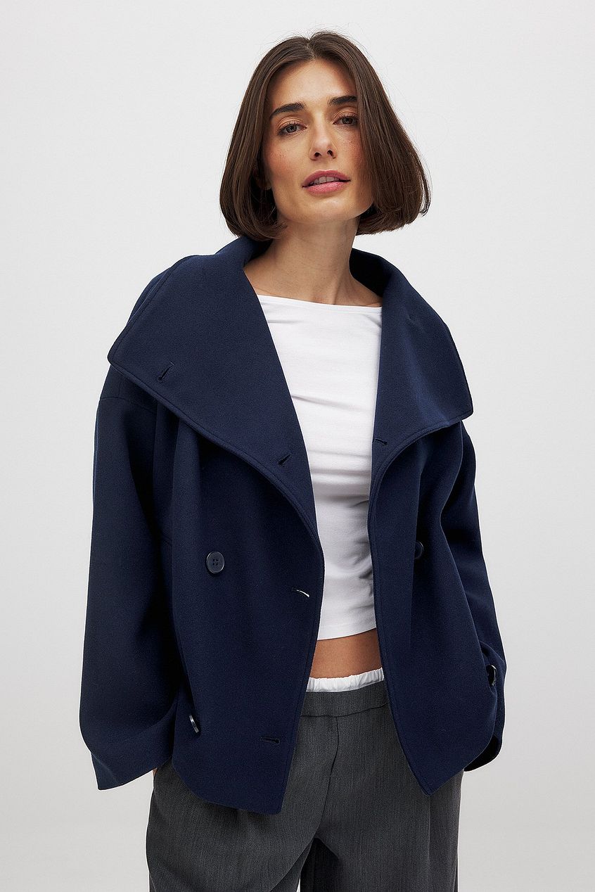 Women’s Short Coat – Oversized Shawl Collar, Double-Breasted Closure — product view